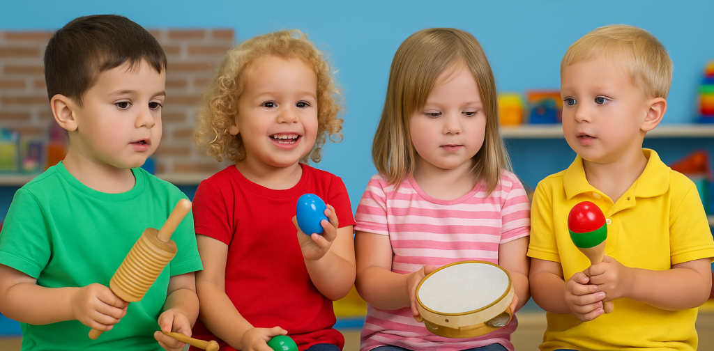 toddlers participating in Brighton Michigan music class