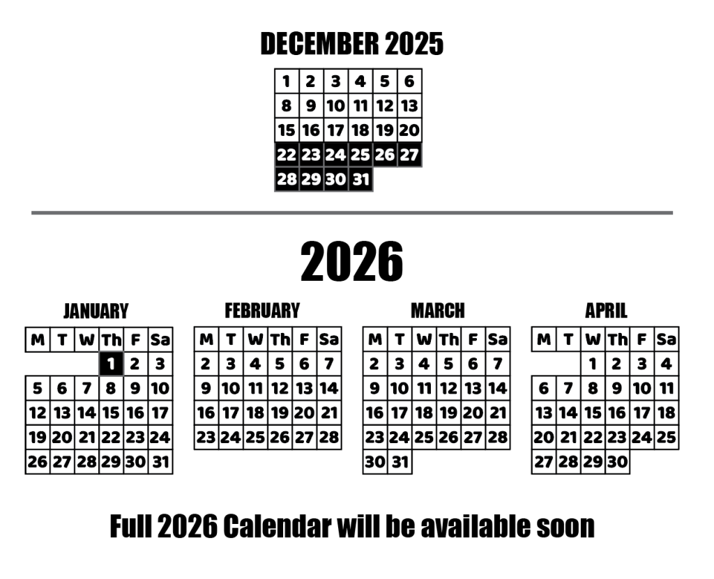 Music Academy Partial 2026 Calendar