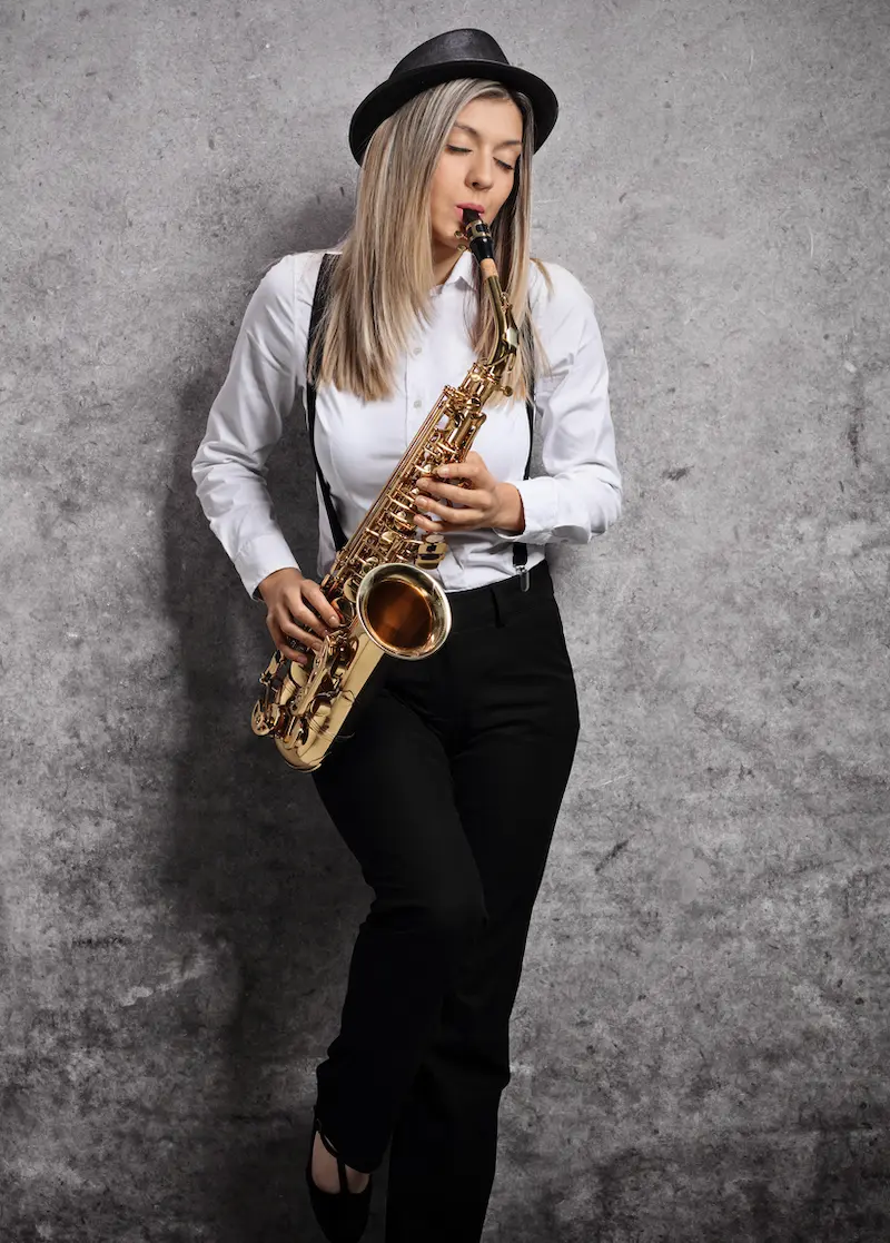 Saxophone lessons in Brighton MI student playing saxophone at Brighton Music Academy