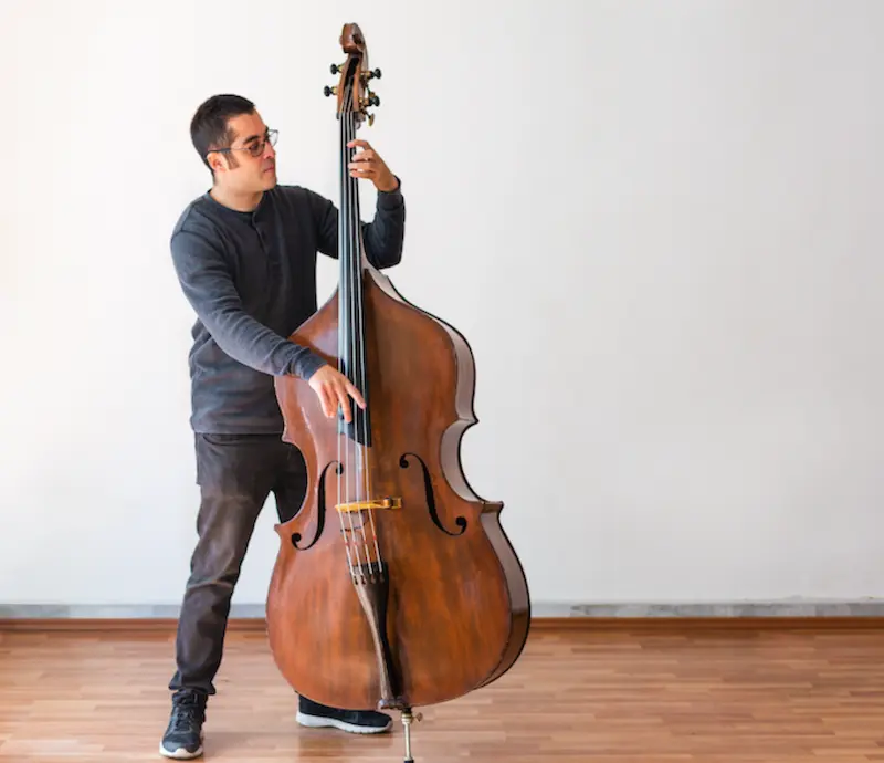 Upright bass lessons in Brighton MI student playing double bass at Brighton Music Academy